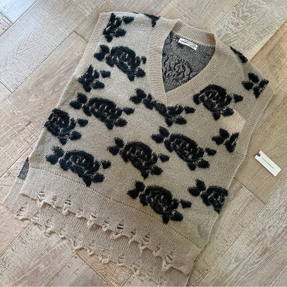 ANTHROPOLOGIE | Women’s Distressed Floral Sweater Vest Beige Size Medium - Picture 3 of 12